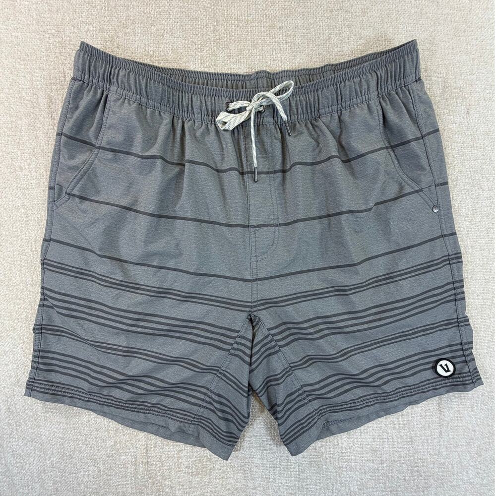 Vuori Men's XL Gray Striped Kore Lined Board Shorts Athletic Swim Performance